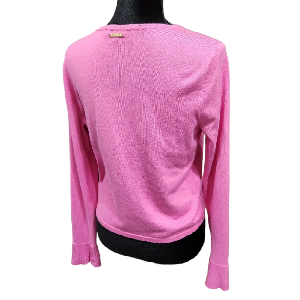 Ellen Tracy Pink Crop Lightweight Solid Cardigan Sweater Size M - Picture 2 of 9